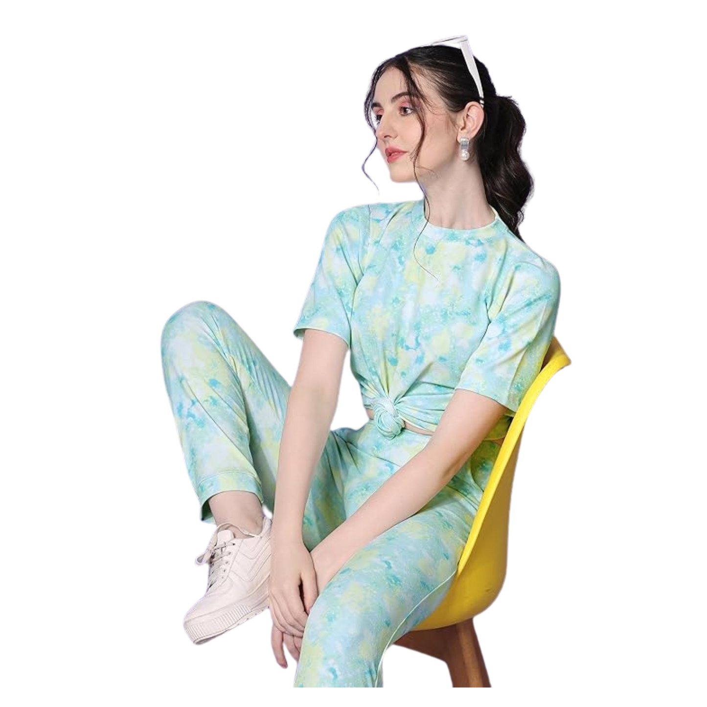 Hues Blue-Green Tie-Dye Printed Co-ord Set