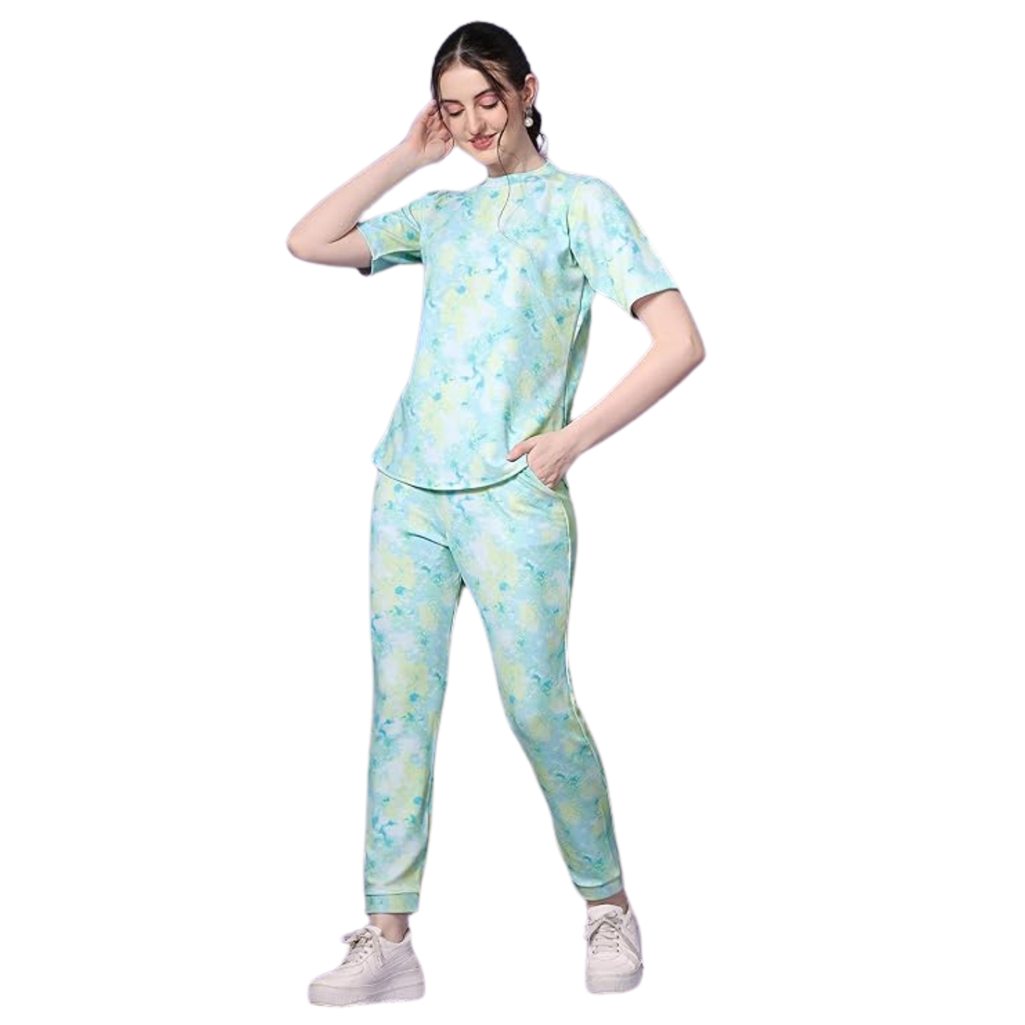 Hues Blue-Green Tie-Dye Printed Co-ord Set