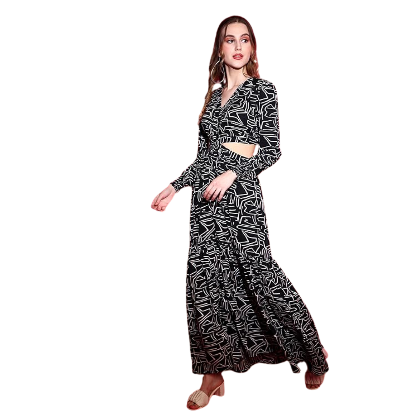 Flare Printed Floral Black Dress