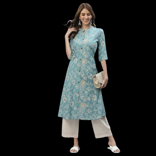 Elegant Floral Print  A-Line Kurta