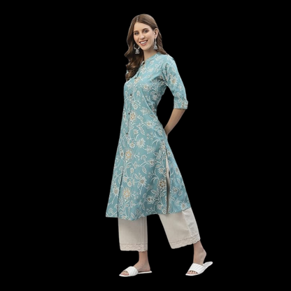 Elegant Floral Print  A-Line Kurta